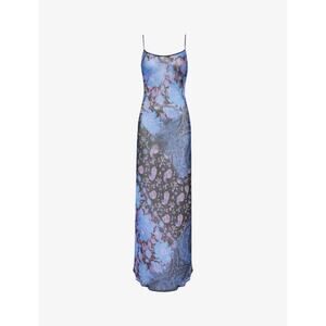 Rumored Blue and Black Floral Maxi Slip Dress